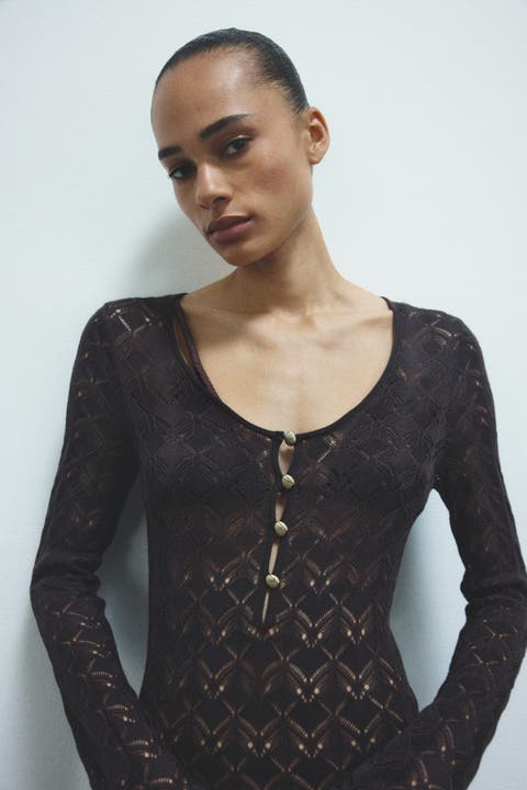 Crochet-look Button-top Dress