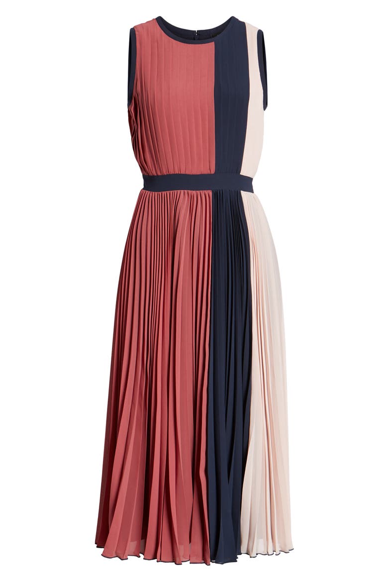x Atlantic-Pacific Colorblock Pleated Midi Dress, Alternate, color, PINK- NAVY COLORBLOCK