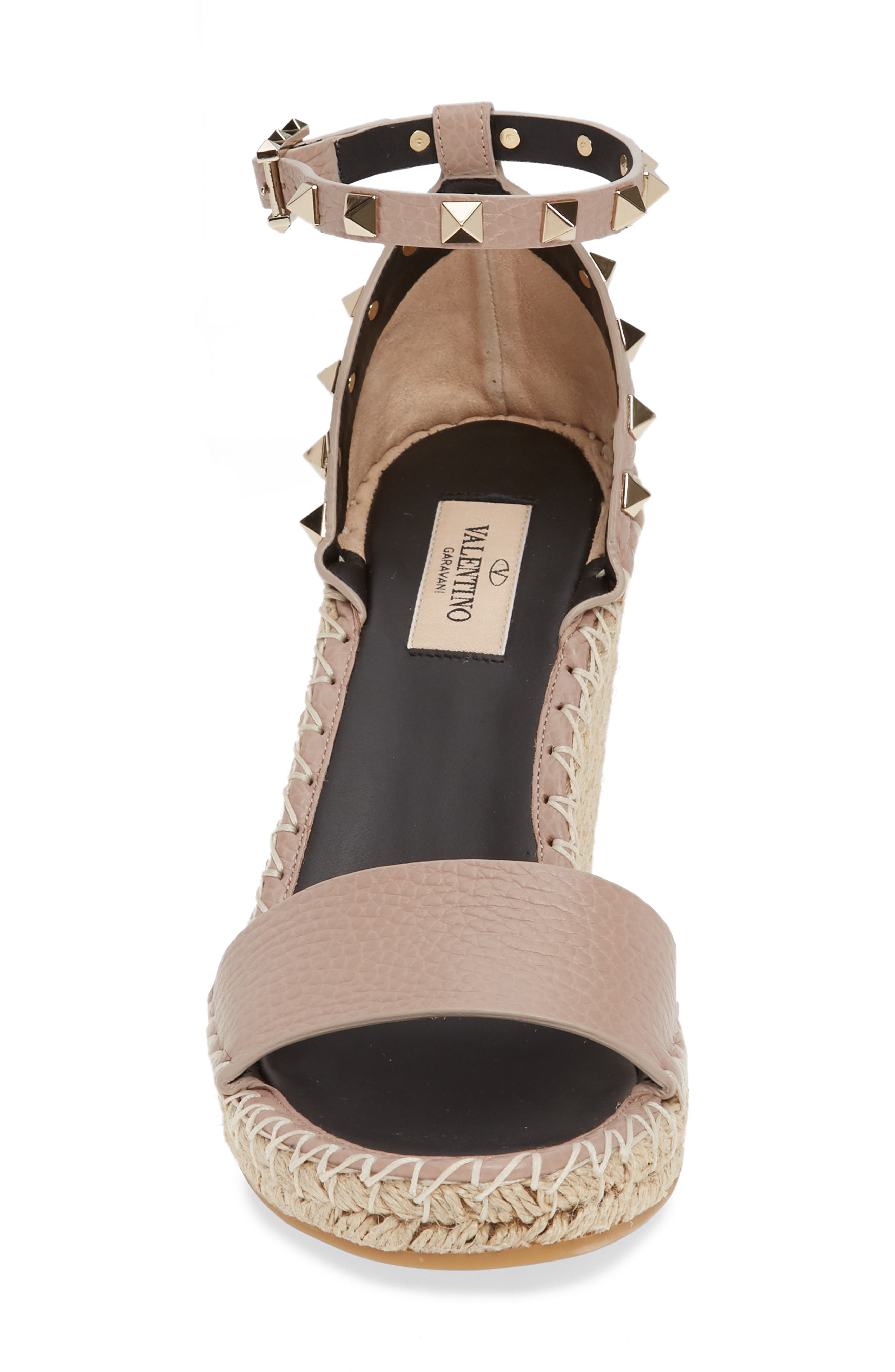 Valentino Garavani Rockstud Espadrille Wedge, Alternate, color, Poudre Leather
