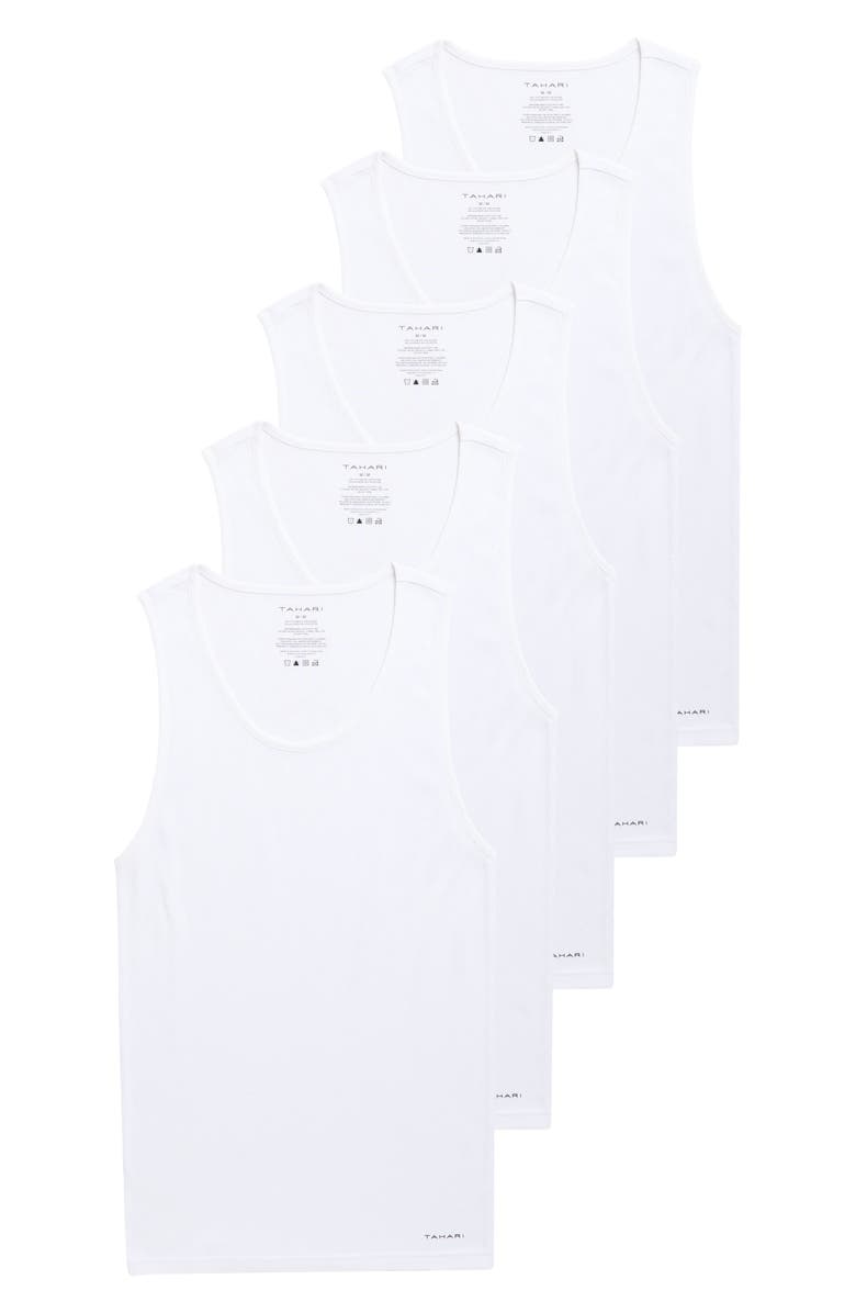 Tahari 5-Pack Cotton Blend Tanks, Main, color, Bright White