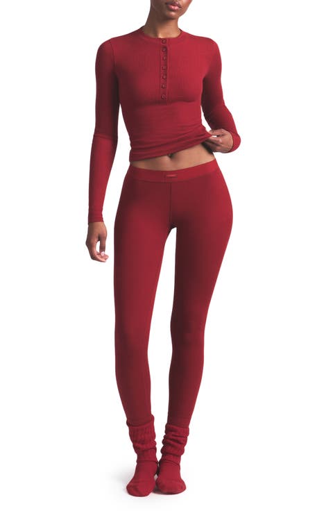 Cotton Rib Henley & Leggings Set (Regular & Plus)