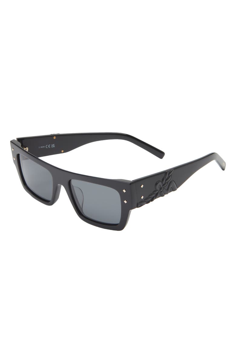 MCM Navigator 53mm Rectangular Sunglasses, Alternate, color, Shiny Black / Smoke