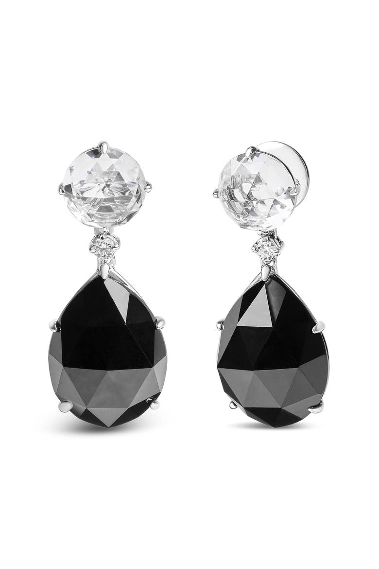 18K White Gold 1/5 Ct Diamond with White Topaz & Black Onyx Gemstone Dangle Earring, Alternate, color, White