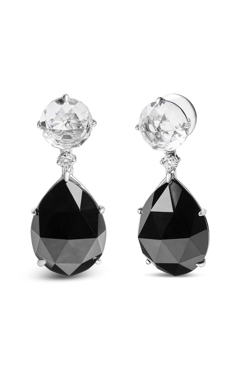 Haus of Brilliance 18K White Gold 1/5 Ct Diamond with White Topaz & Black Onyx Gemstone Dangle Earring, Alternate, color, White