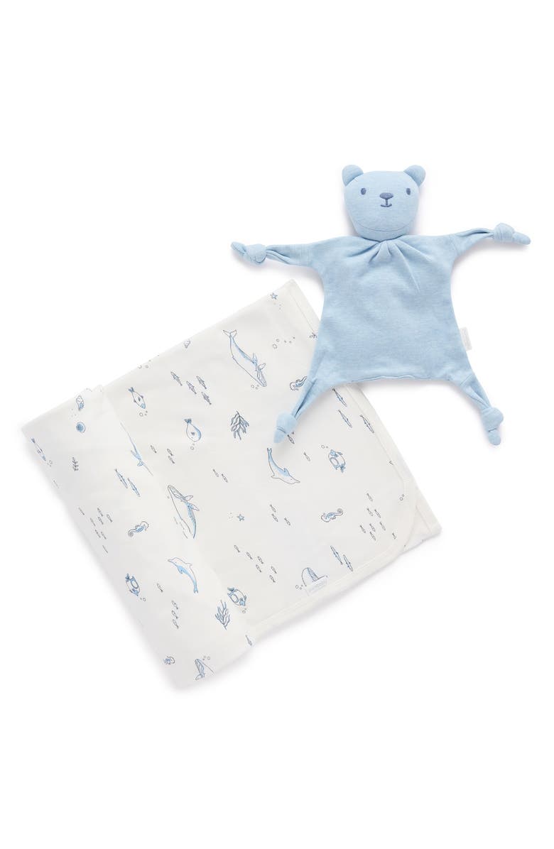 Purebaby Stretch Swaddle & Lovey Gift Pack, Main, color, Vanilla Nautical