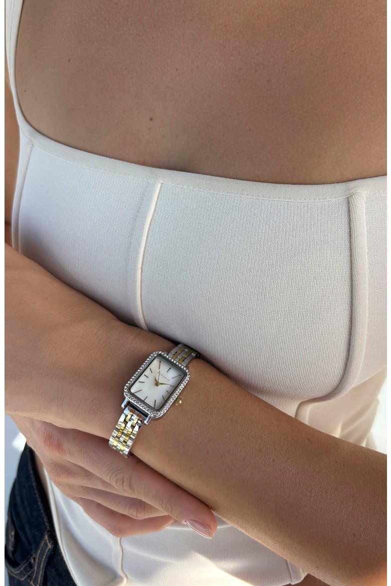 Hudson Two Tone Mother of Pearl Bracelet Watch, 21mm x 27mm, Alternate, color, GOLD/ SILVER/ WHITE