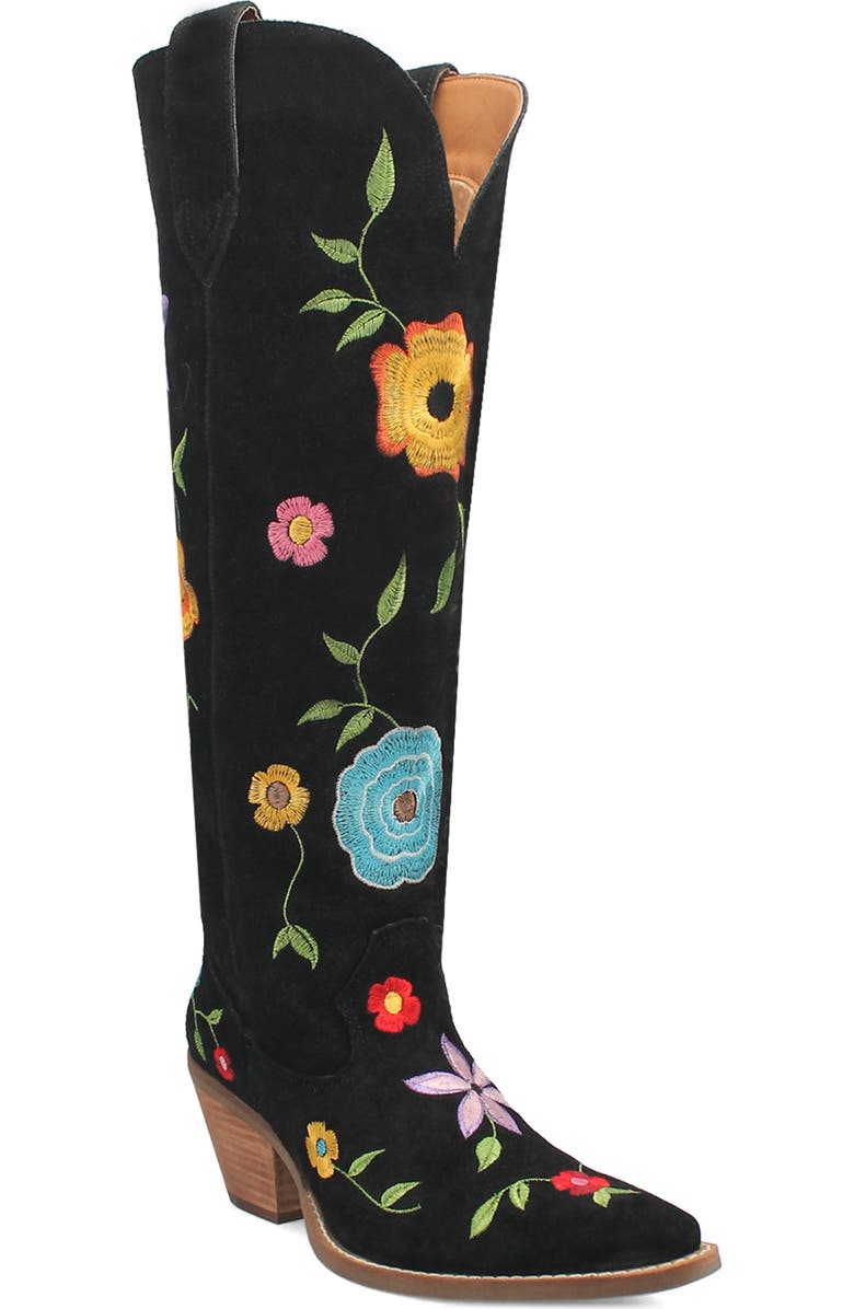 Dingo Flower Power Knee High Western Boot, Main, color, Black