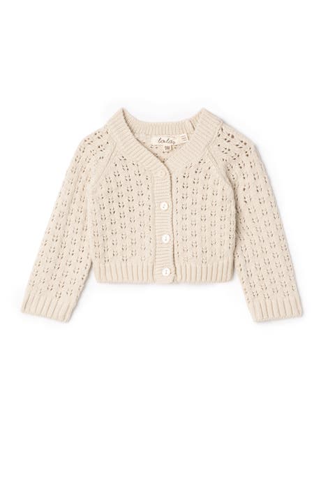 Pointelle Knit Button Front Cardigan with Scalloped Trim (Baby)