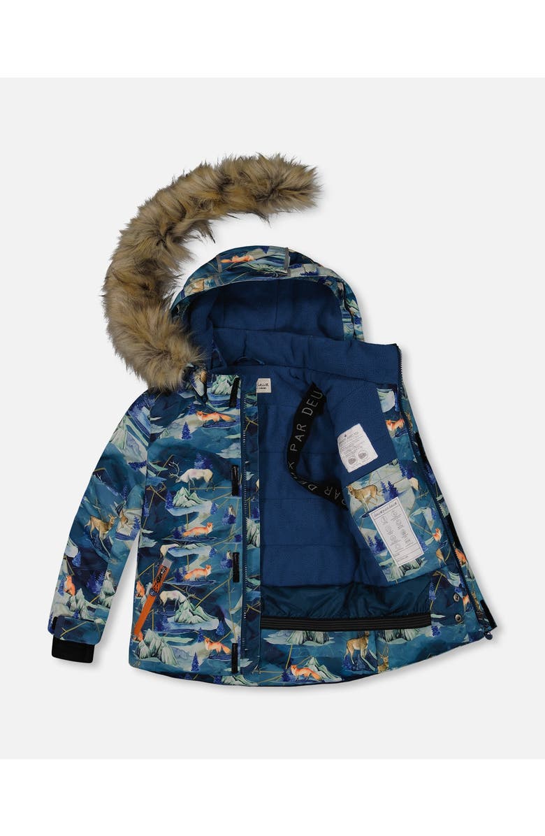 Deux par Deux Little Boy's Two Piece Snowsuit Burnt Orange With Printed Animals And Glaciers, Alternate, color, 