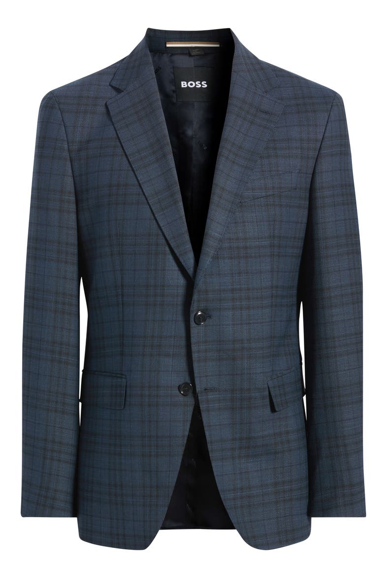 Hutson Slim Fit Navy Plaid Slub Wool Blend Sport Coat, Alternate, color, NAVY