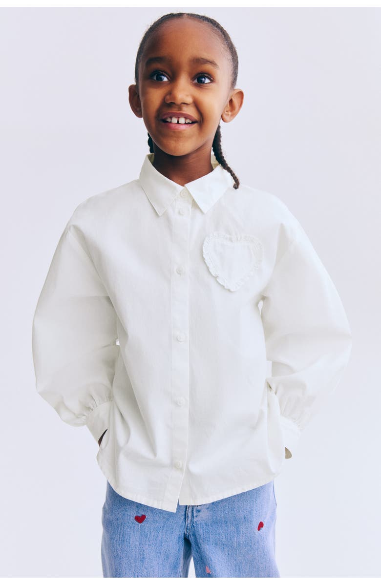 H&M Heart-appliqué poplin shirt, Main, color, Cream