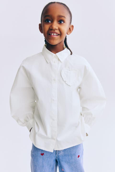 Heart-appliqué poplin shirt