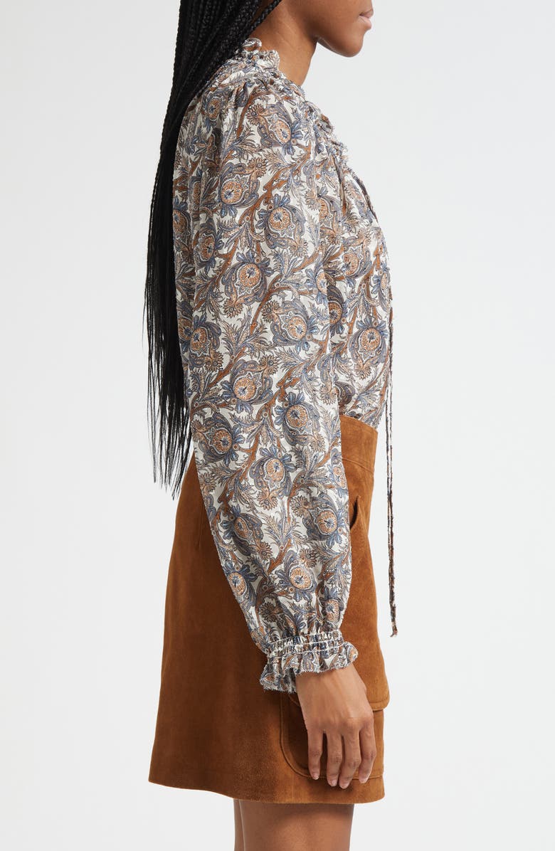 Veronica Beard Hickory Print Tie Neck Silk Blend Shirt, Alternate, color, Dove Multi