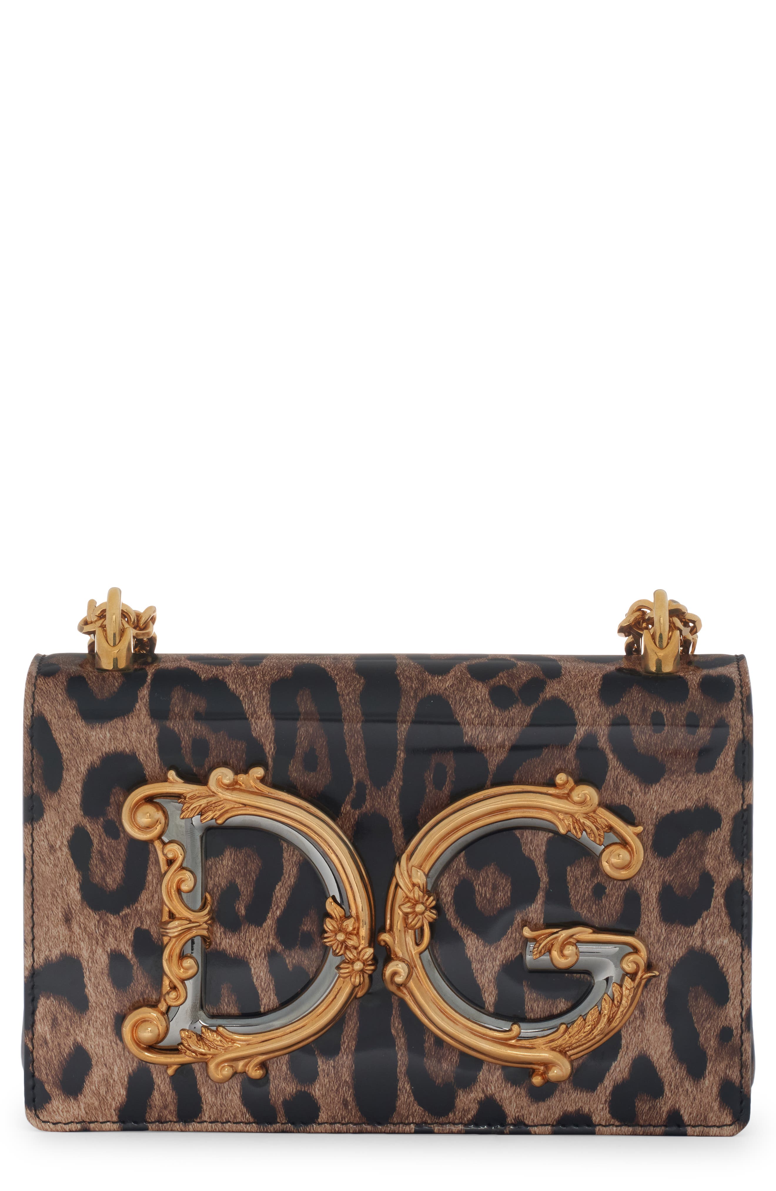 Dolce&Gabbana DG Girls Leopard Print Leather Shoulder Bag, Main, color, Leo