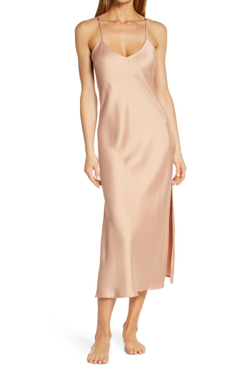 Etam Claire Open Back Satin Chemise, Main, color, 