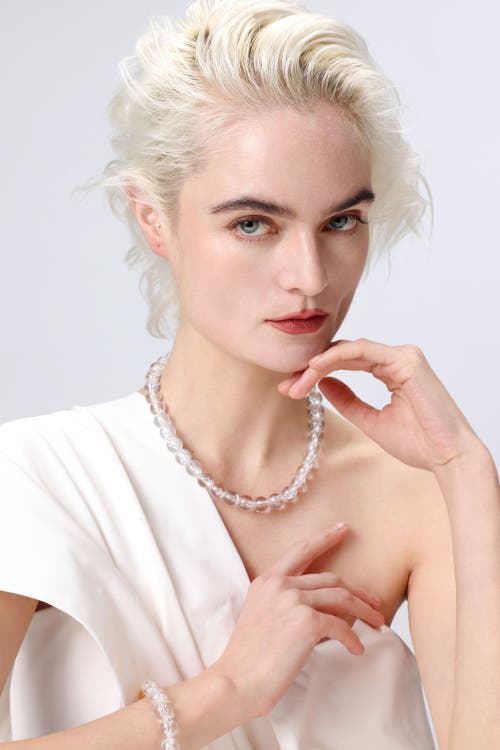 Classicharms Frostnova Azeztulite Clear Phantom Large Crystal Sphere Necklace-14mm In Gold