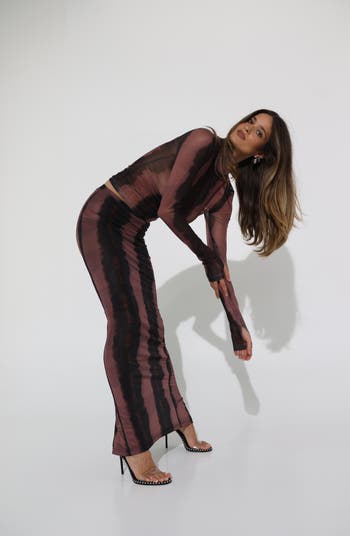 Maddox Print Mesh Maxi Skirt