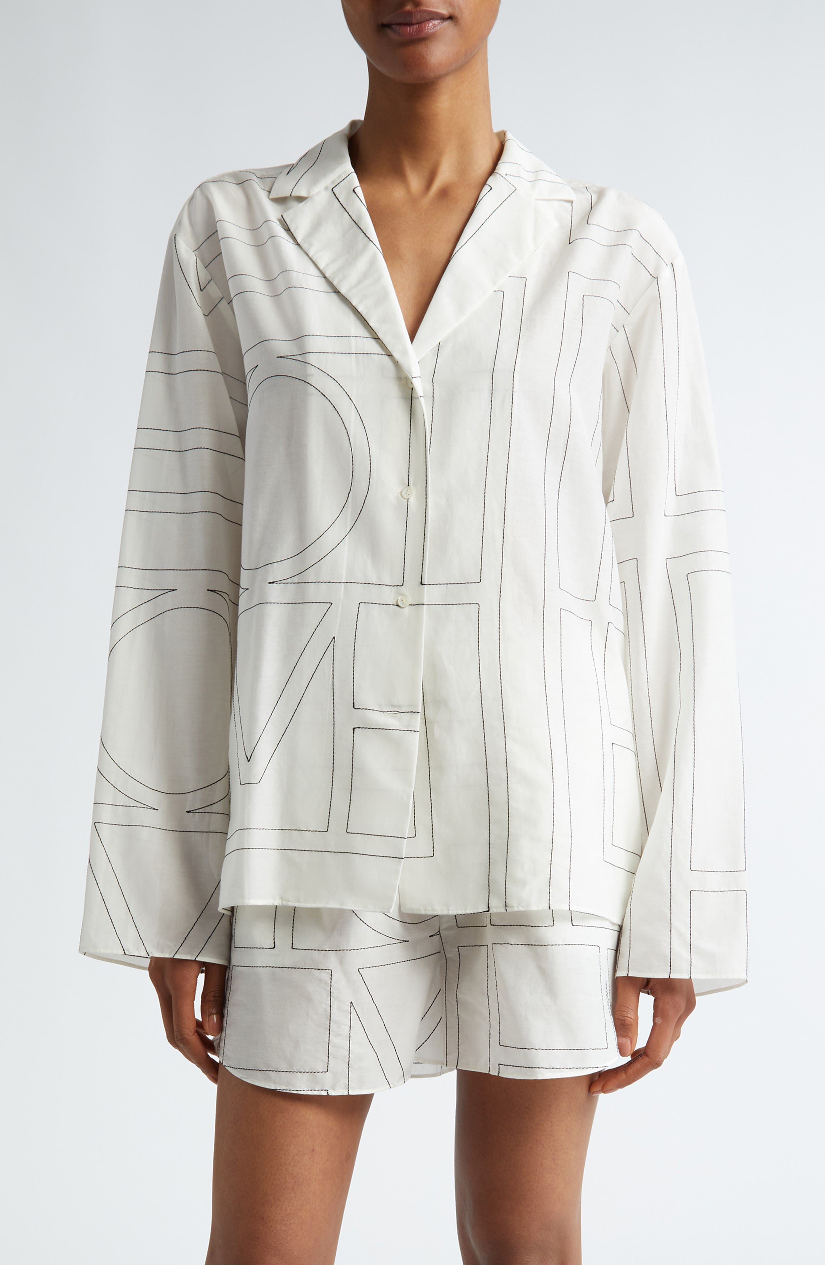 Monogram Embroidered Button-Up Shirt