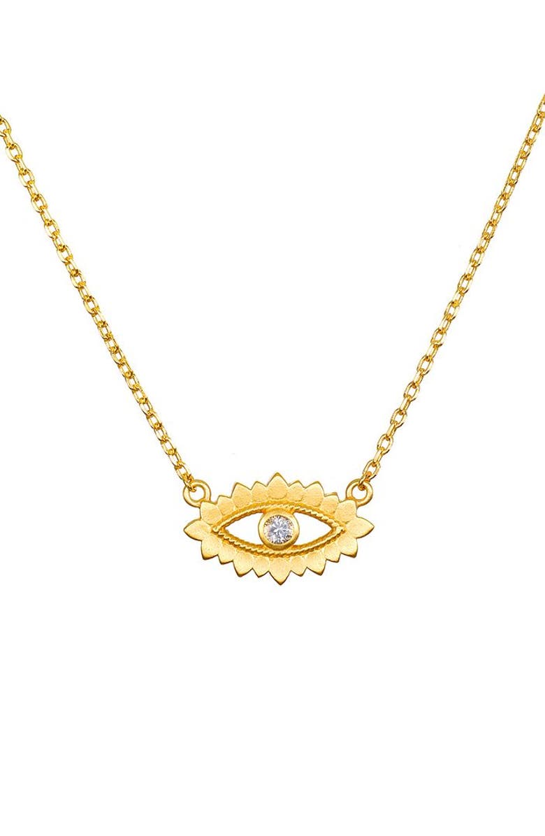 Satya Jewelry Ignite Intuition White Topaz Evil Eye Necklace, Main, color, Gold
