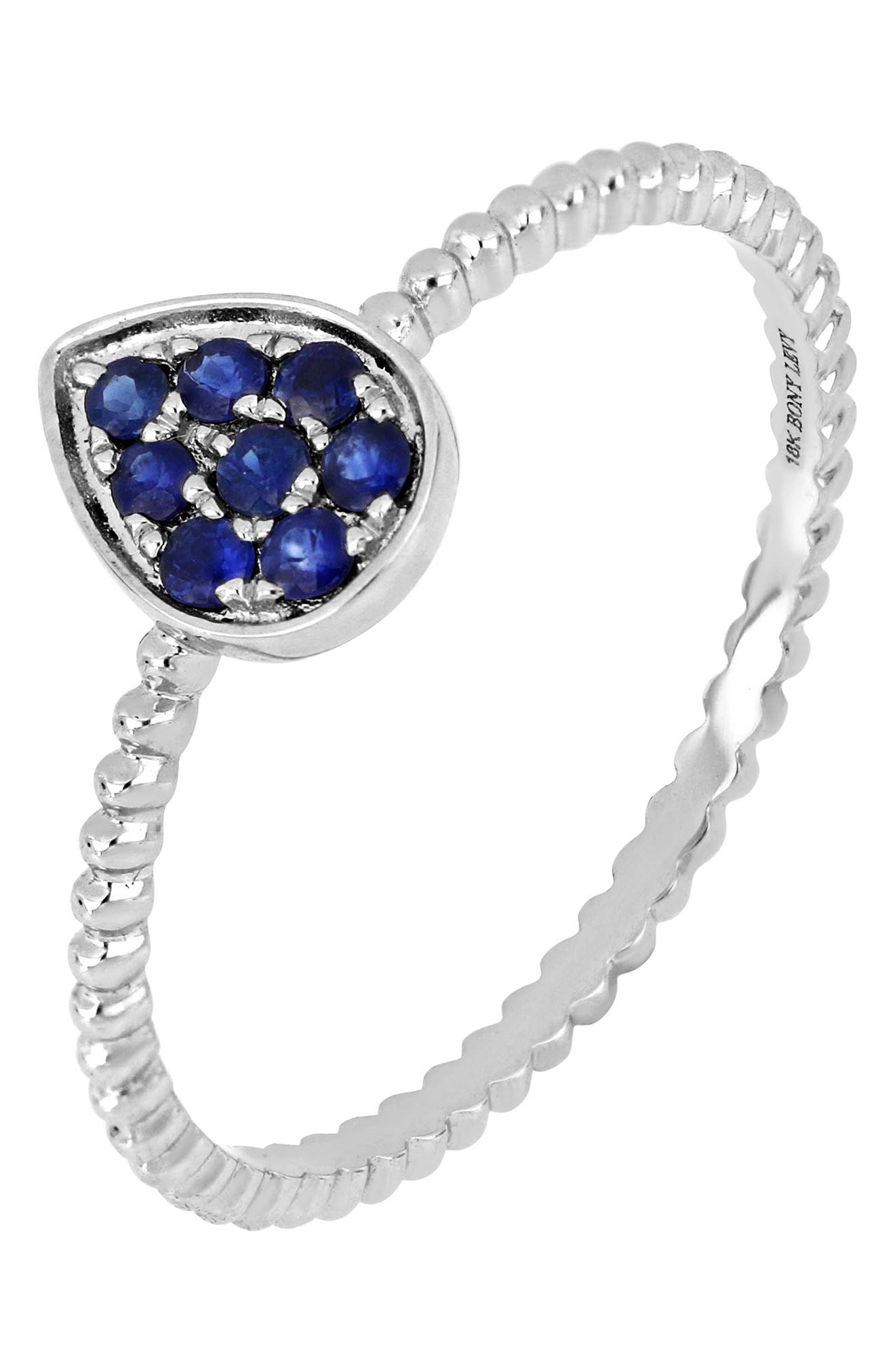 Bony Levy 18K White Gold Pave Sapphire Pear Shape Beaded Band Ring ...