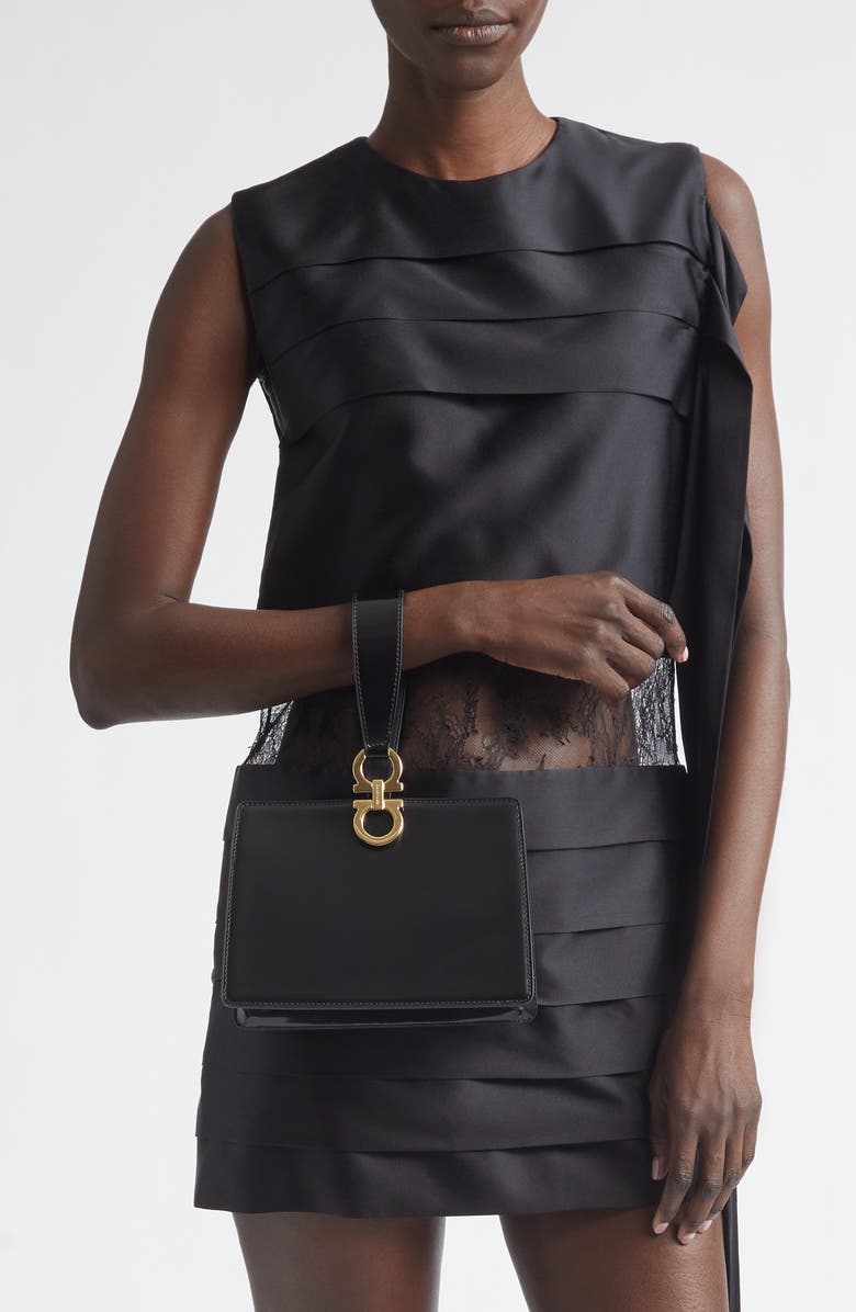 FERRAGAMO Double Gancio Leather Mini Clutch, Alternate, color, Nero Nero Nero
