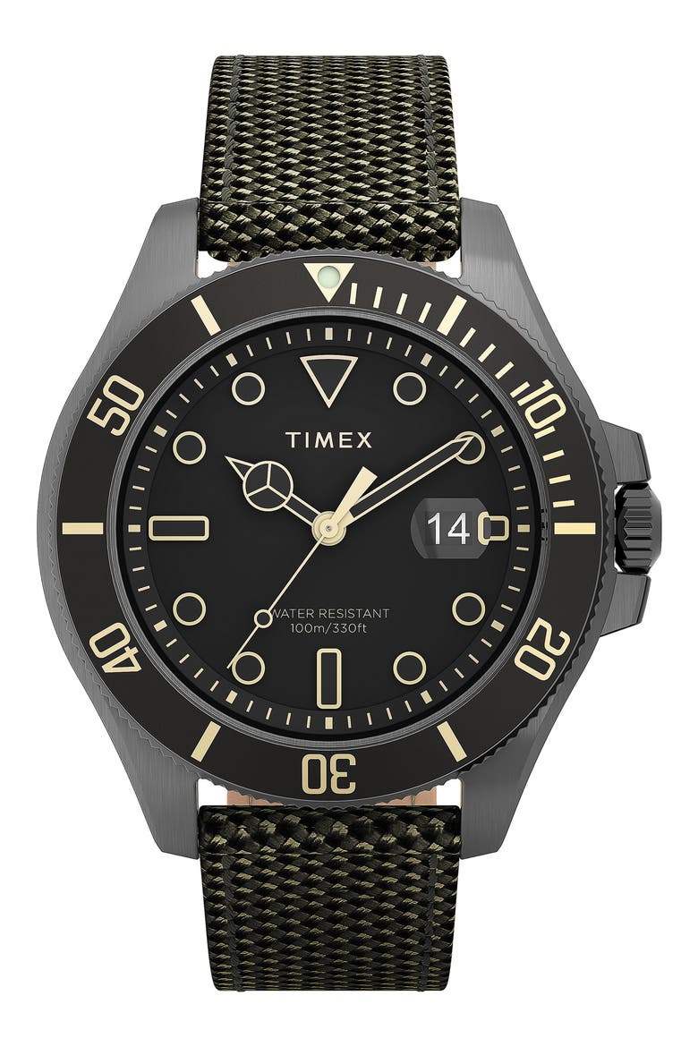 Harborside Coast Textile Strap Watch, 43mm, Main, color, GUNMETAL