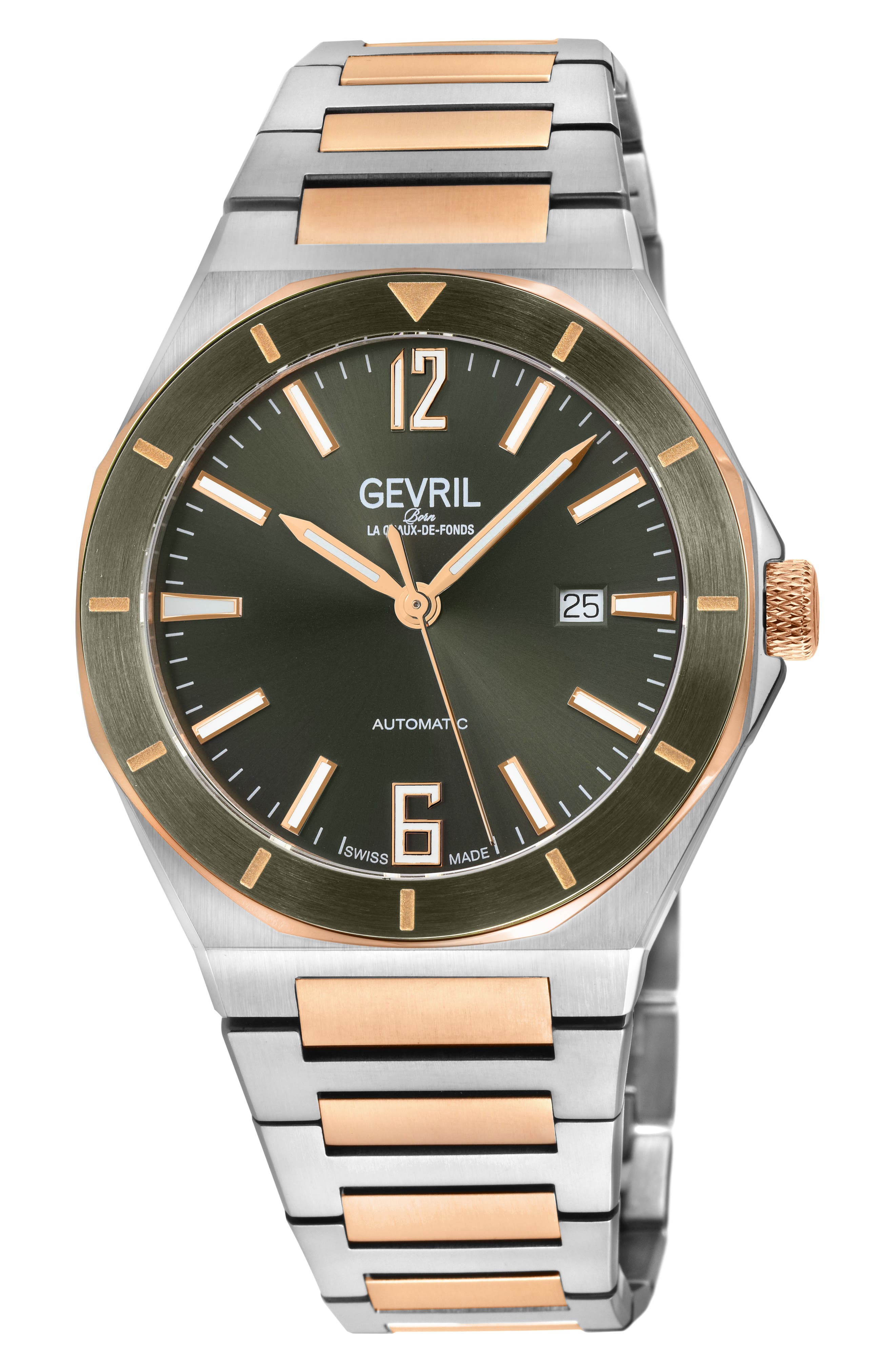 GEVRIL High Line Two-Tone Goldtone Plated Automatic Bracelet Watch, 43mm
