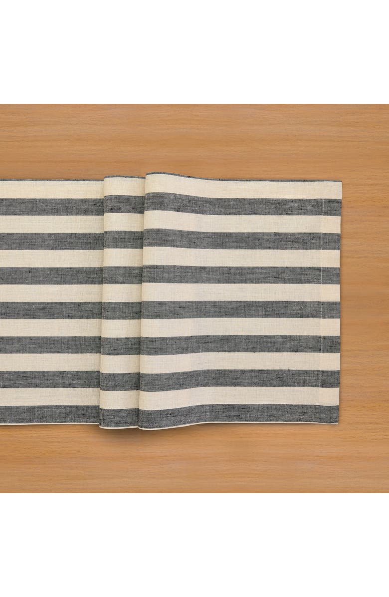 Solino Home Linen Table Runner for Dining Table, Holiday and Everyday Table Decor - Sorrento Stripe, Alternate, color, Black And Natural