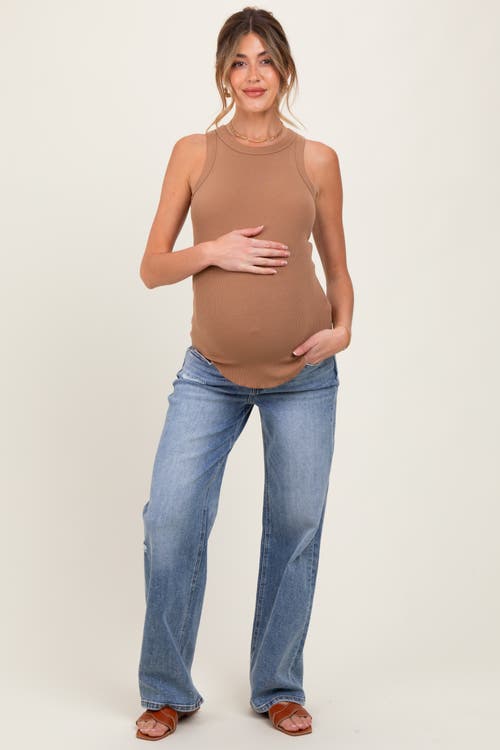 Pinkblush Distressed Vintage Wash Wide Leg Maternity Jeans In Multi