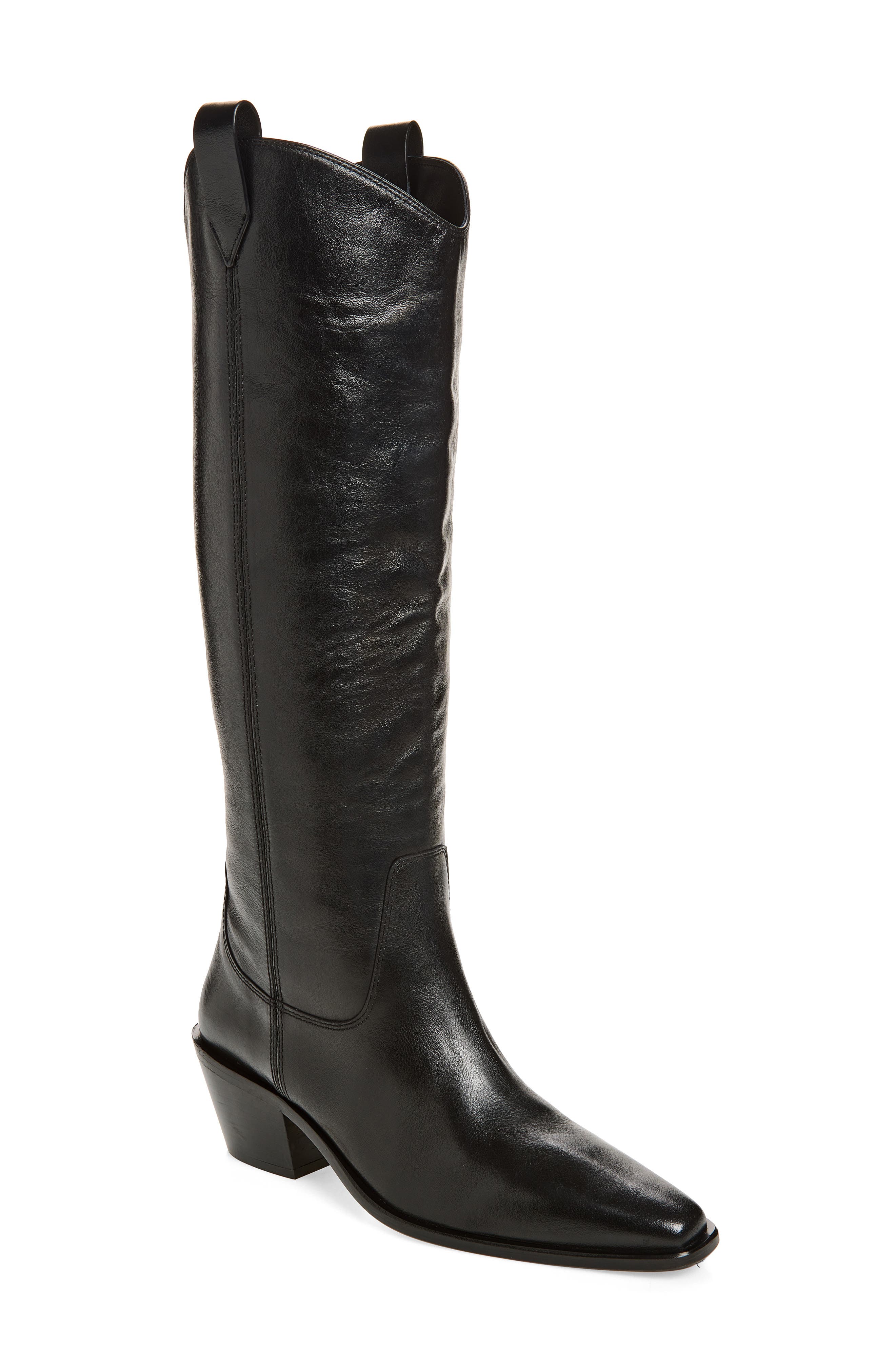 Naomi Western Leather Boot, Main, color, BLACK