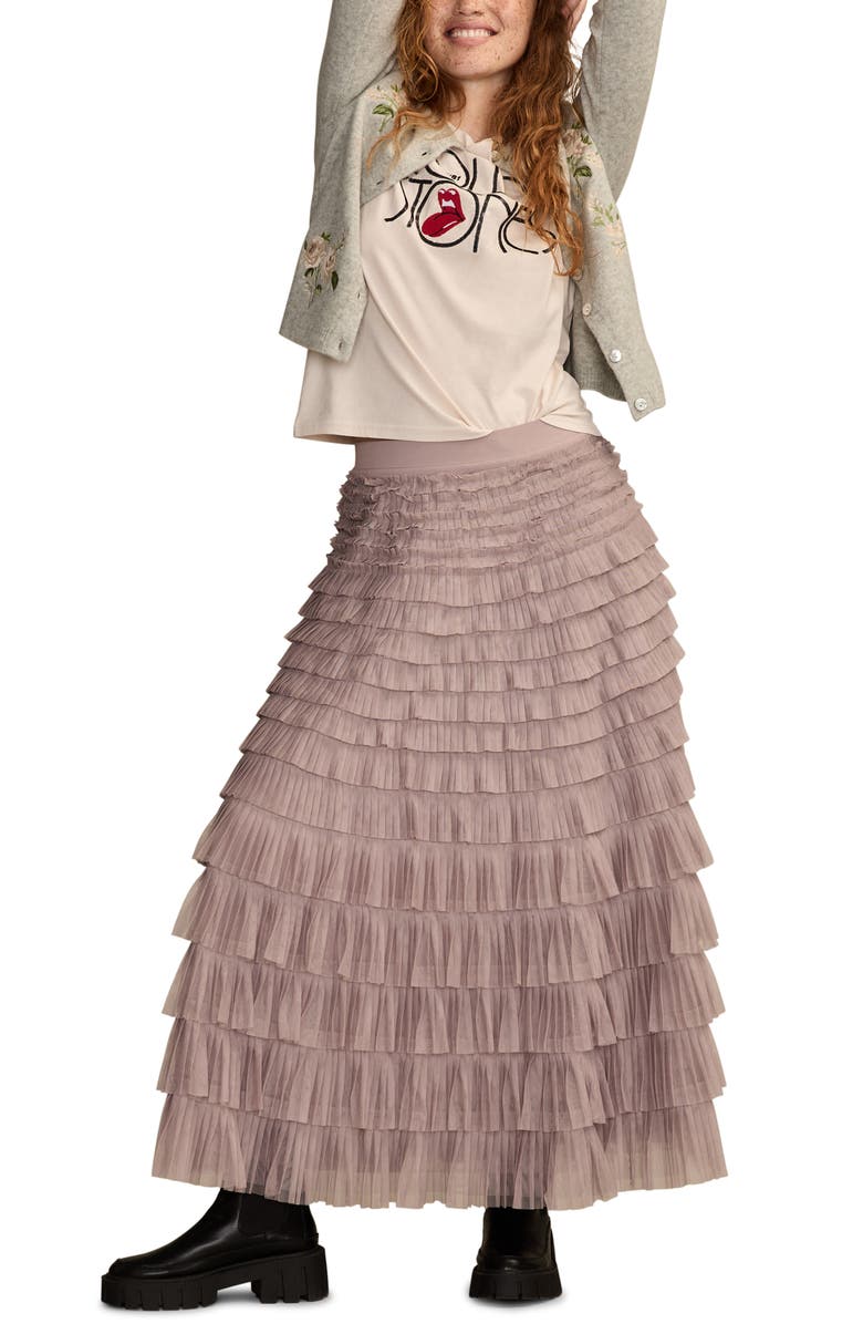 Lucky Brand Tiered Ruffle Tulle Maxi Skirt, Alternate, color, Sphinx