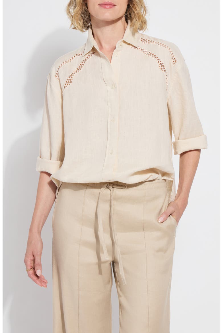 Roxanna Embroidered Linen Button-Up Shirt, Main, color, SAILCLOTH