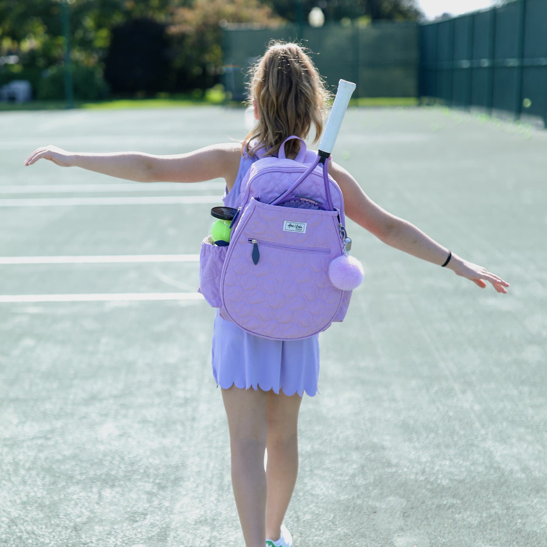 Big Love Tennis backpack, Alternate, color, Quilted Lavender Tennis Balls