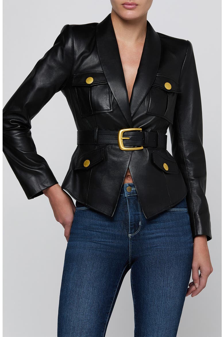 Wisteria Cargo Pocket Leather Blazer, Main, color, BLACK