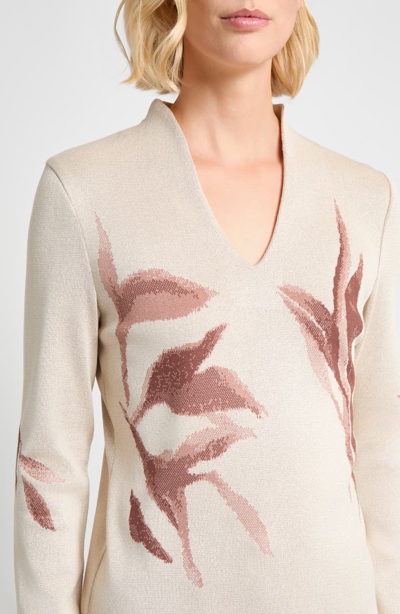 Misook Botanical Jacquard Knit Top, Alternate, color, Biscotti/ Charmeuse/ Truffle