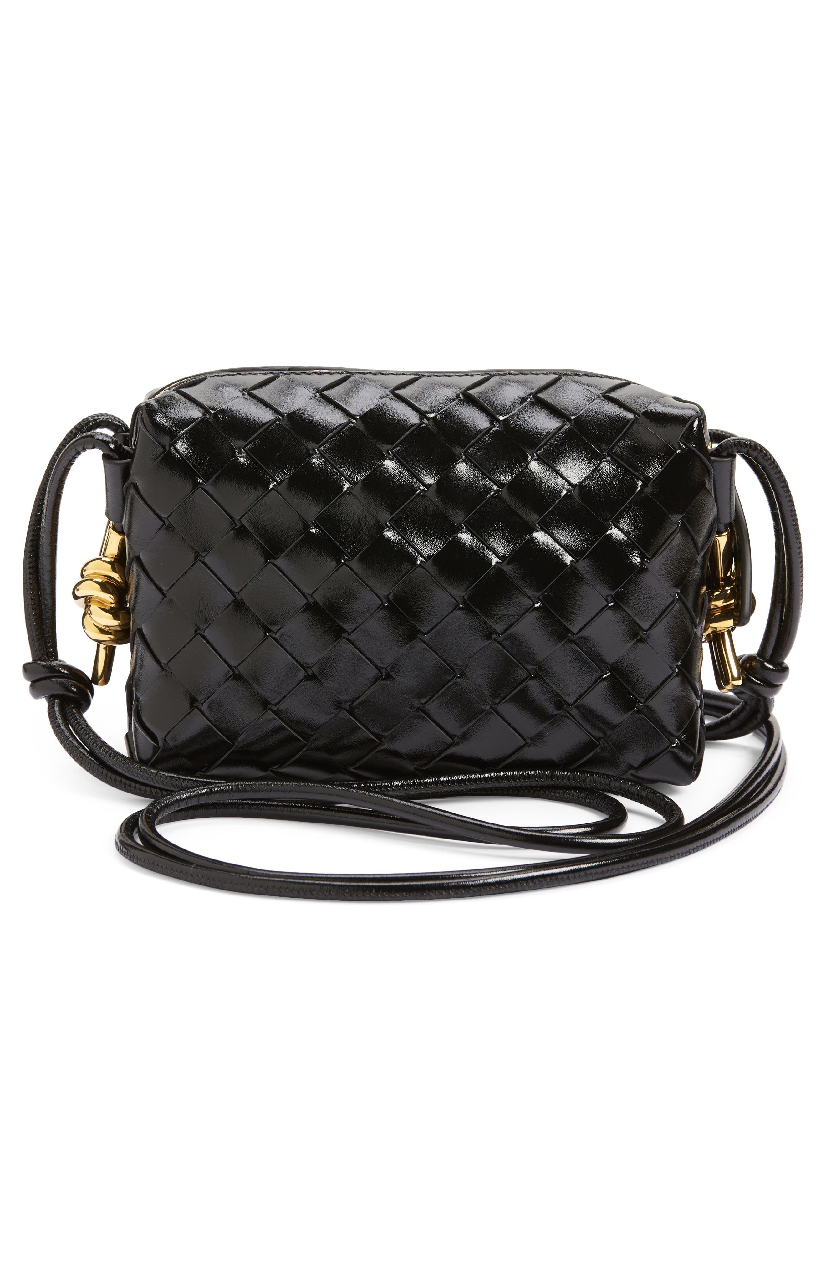 Bottega Veneta Mini Knot Detail Intrecciato Leather Crossbody Bag, Alternate, color, Black Brass