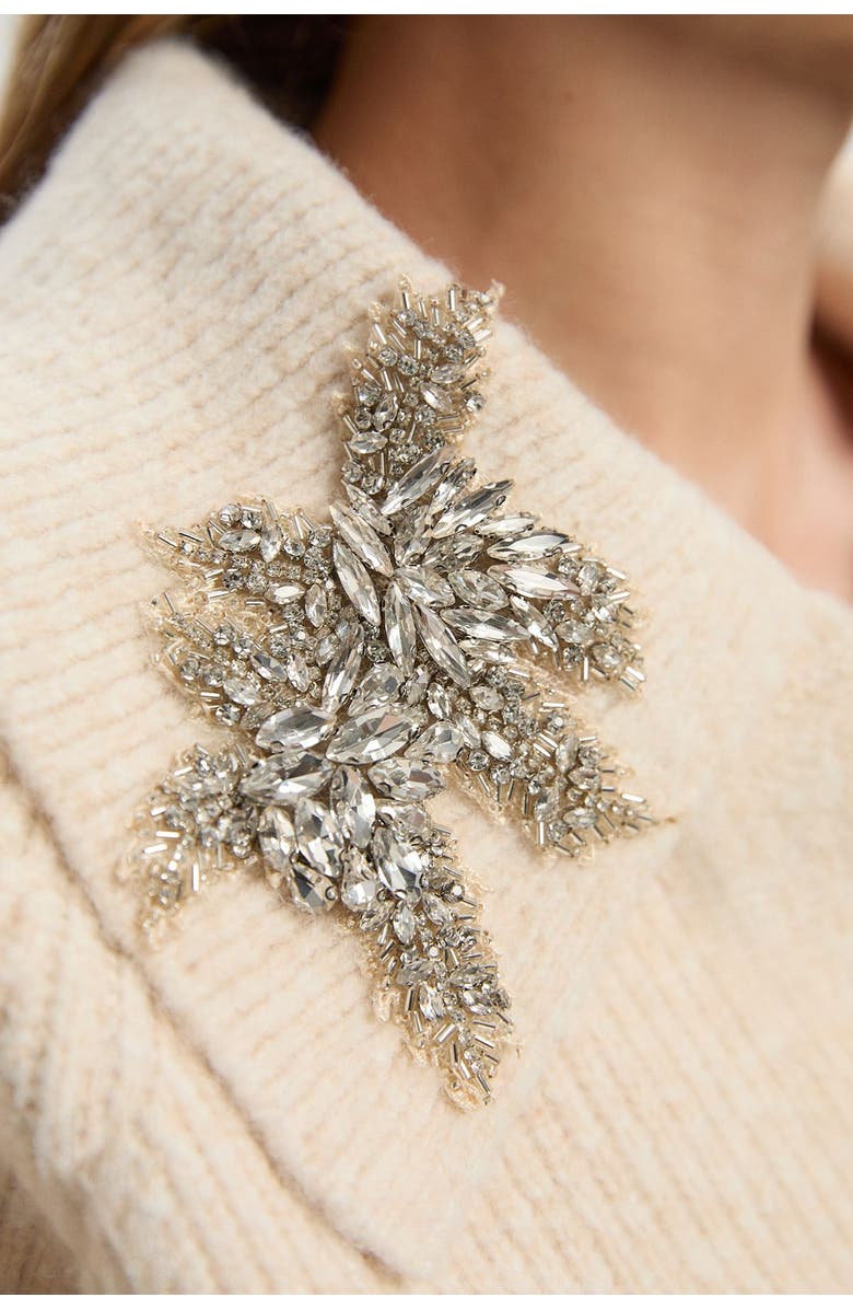 Karen Millen Embellished Collar V Neck Knit Sweater, Alternate, color, Cream