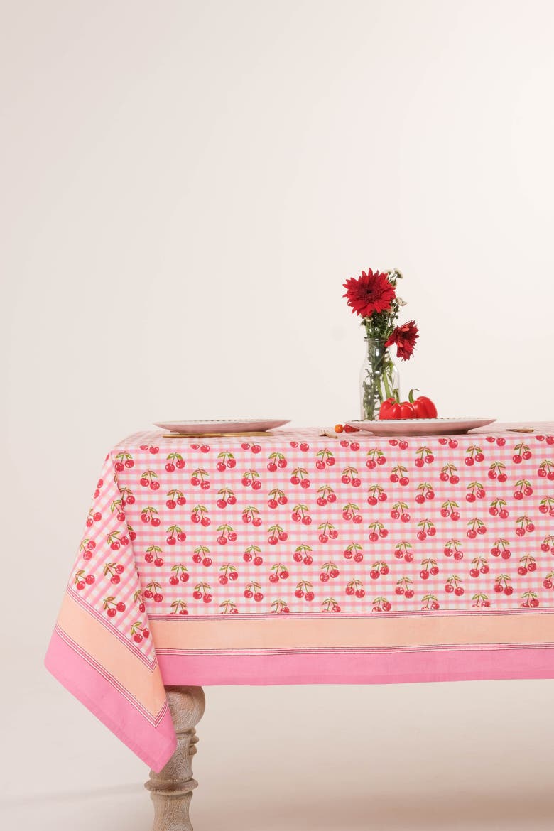 Cherry Blockprint Tablecloth, Alternate, color, 60x90
