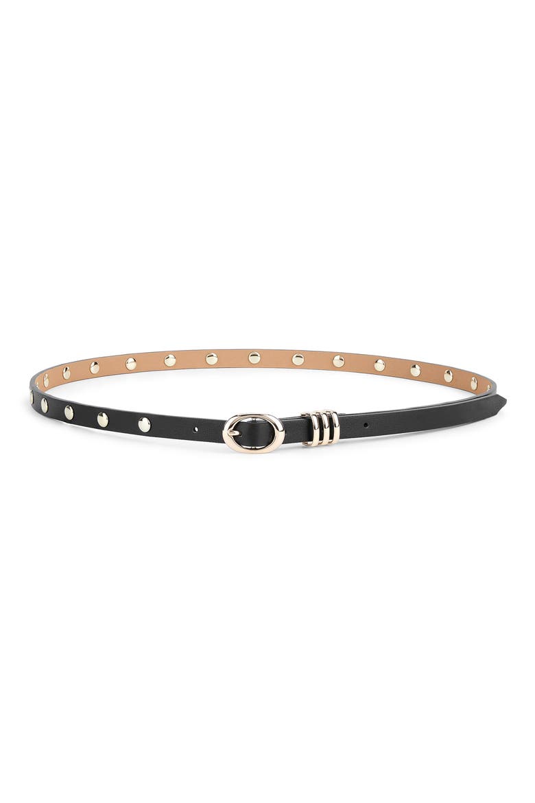 Skinny Studded Leather Belt, Main, color, BLACK