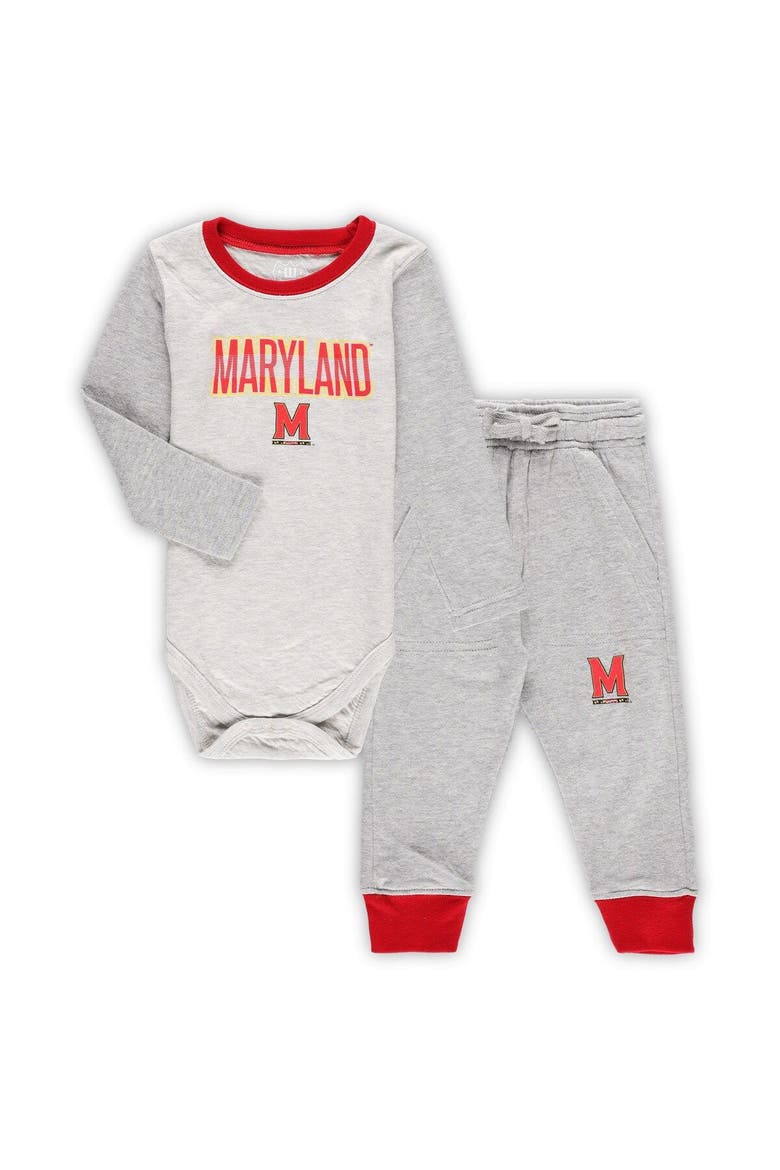 Infant Wes & Willy Heather Gray Maryland Terrapins Jie Jie Long Sleeve Bodysuit & Pants Set, Main, color, Heather Gray