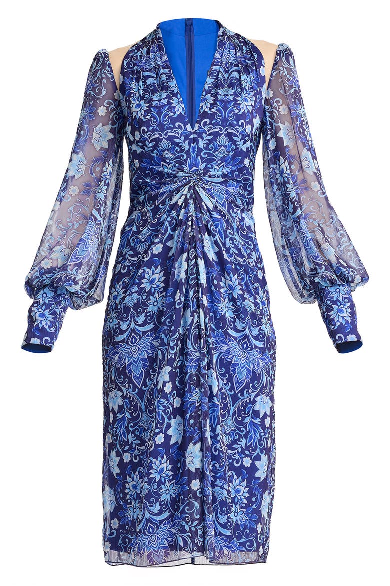 Floral Long Sleeve Cocktail Dress, Alternate, color, BLUE IRIS/ MULTI