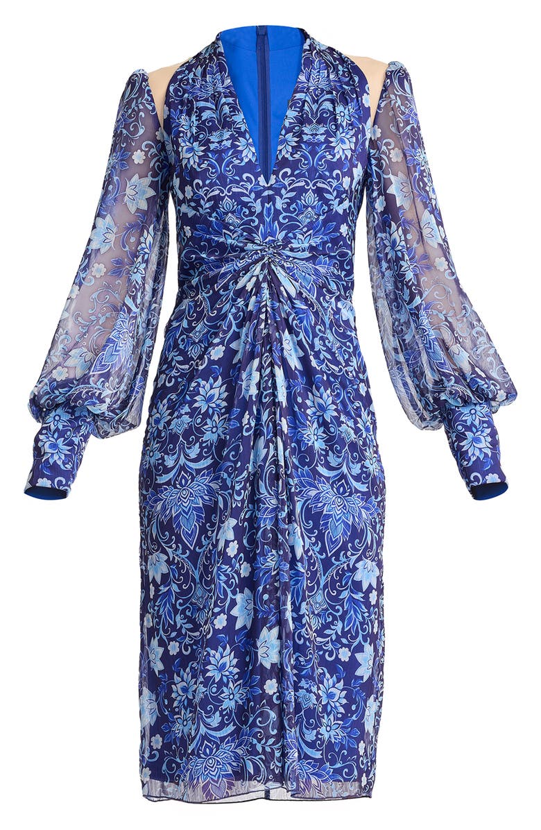 Tadashi Shoji Floral Long Sleeve Cocktail Dress, Alternate, color, Blue Iris/ Multi