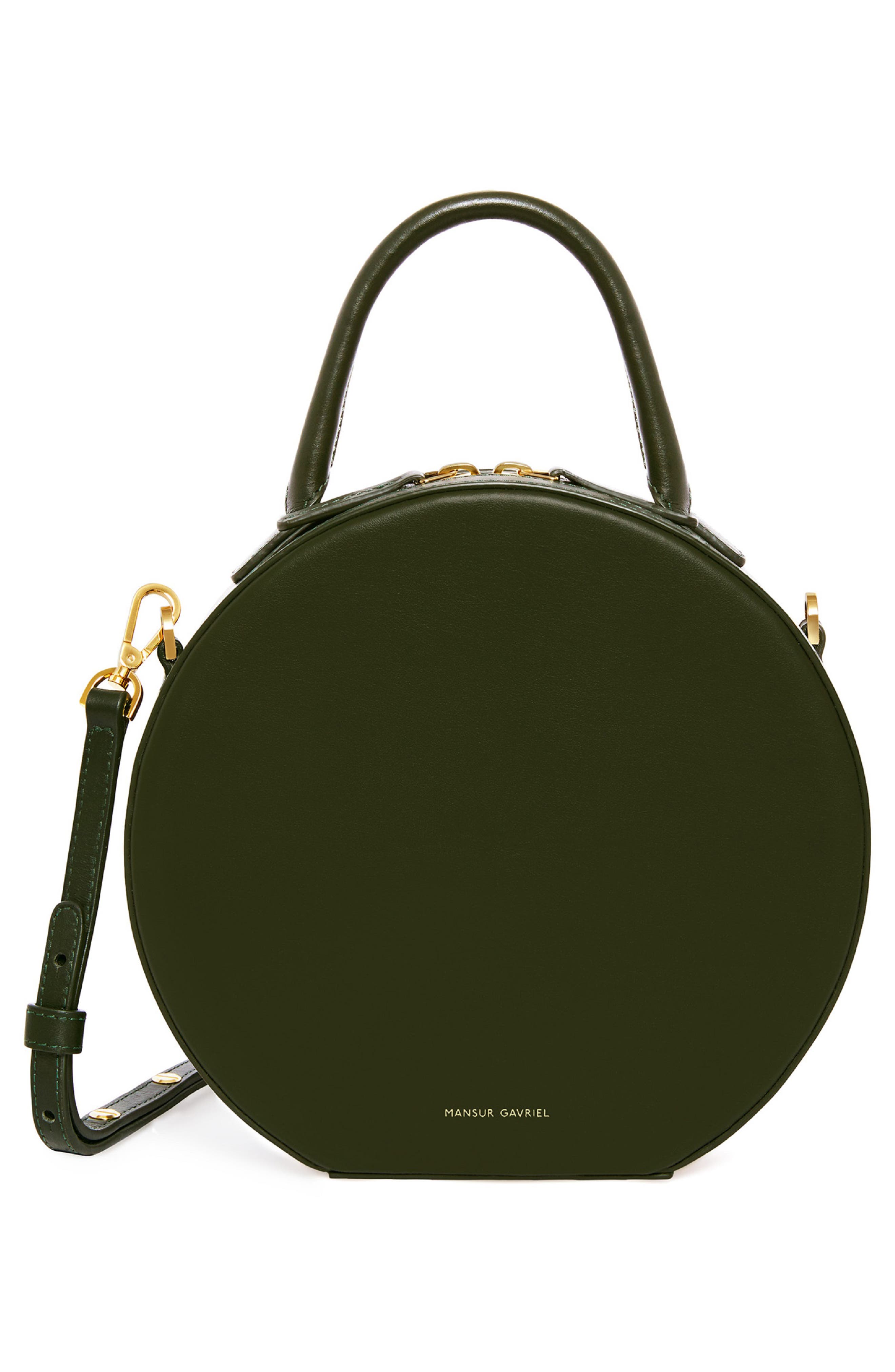 Calfskin Leather Circle Crossbody Bag, Alternate, color, MOSS