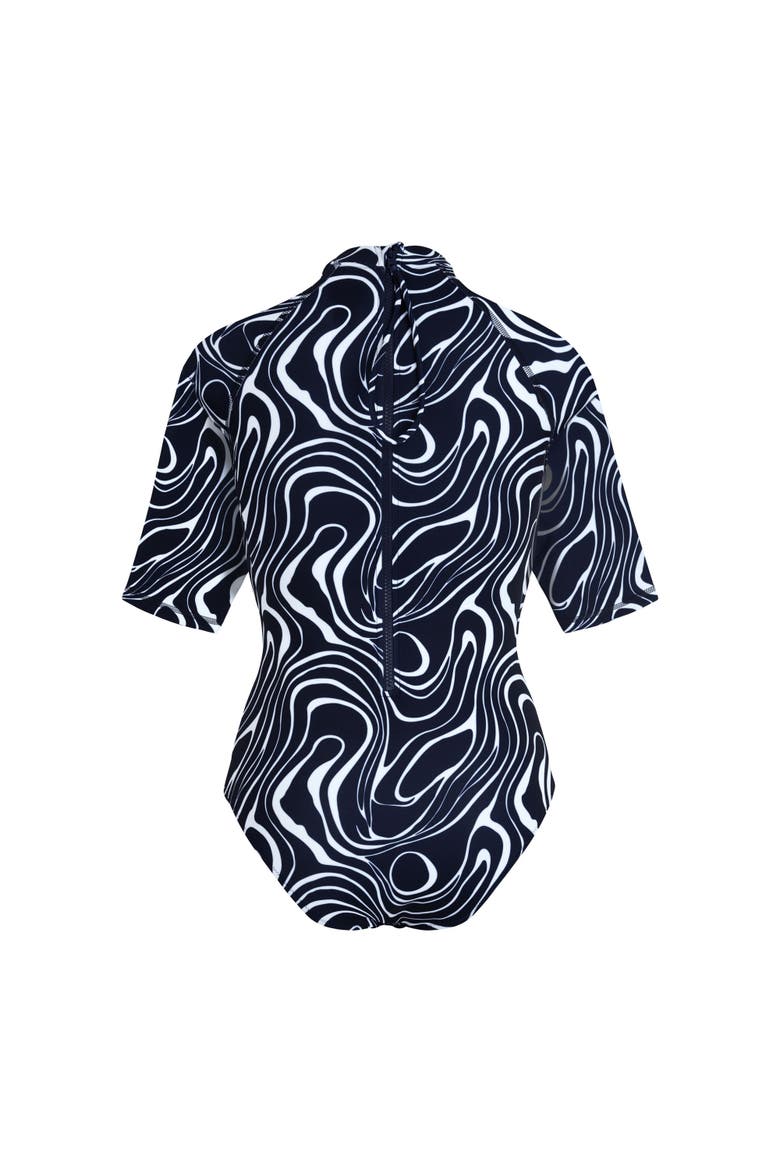 Women Short Sleeves UV Protection One-piece Rashguard Waves, Alternate, color, navy