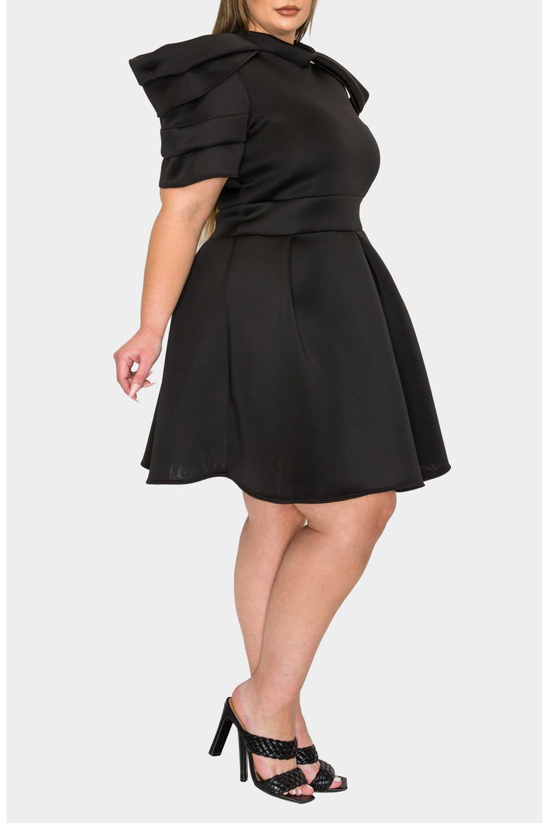 Karina Statement Stretch Neoprene Fit & Flare Dress, Alternate, color, BLACK