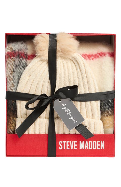 Plaid Scarf & Chenille Beanie Gift Set