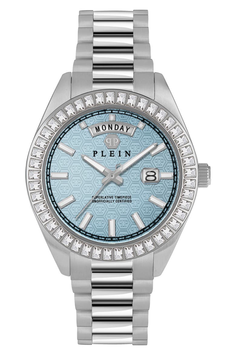 Date Superlative Crystal Bezel Bracelet Watch, 42mm, Main, color, STAINLESS STEEL