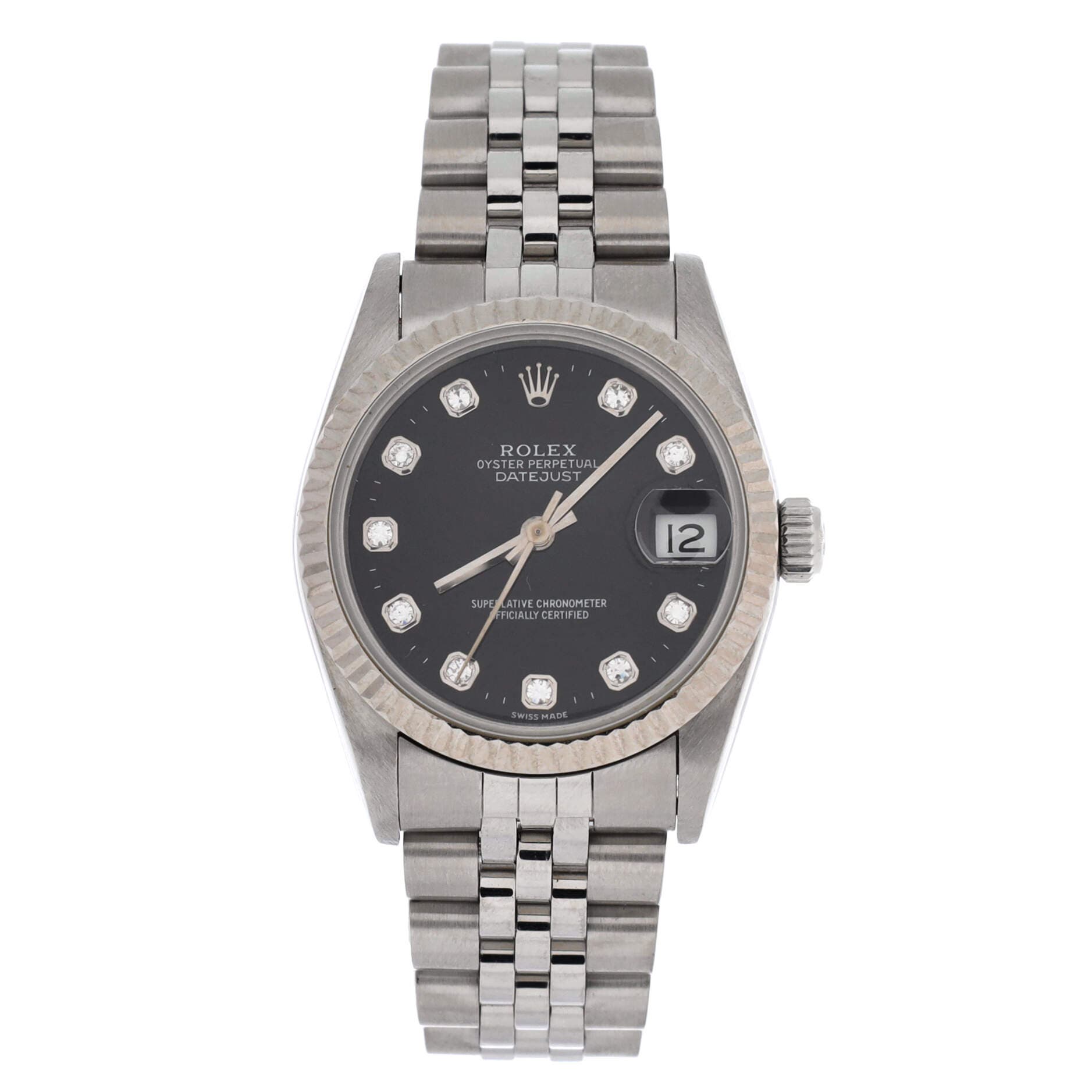Oyster Perpetual Datejust Automatic Watch Stainless Steel and White Gold with Diamond Markers 31, Main, color, Metallic Silver
