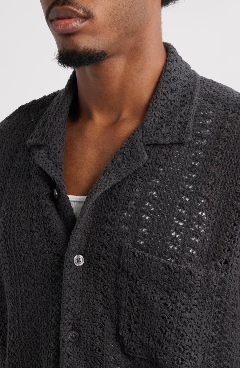 Obey Harison Open Weave Camp Shirt, Alternate, color, Black