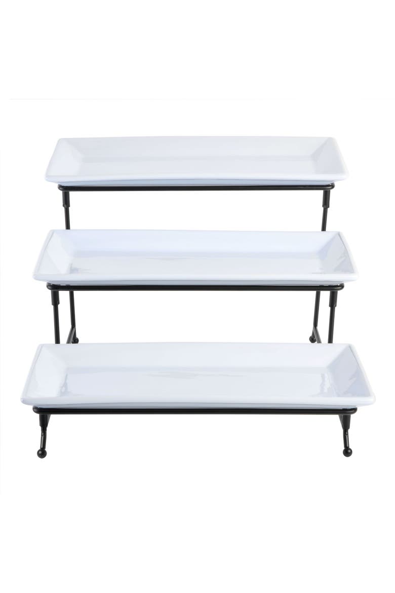 Gracious Dining Serving Set w/ Plates & Metal Stand, Main, color, White